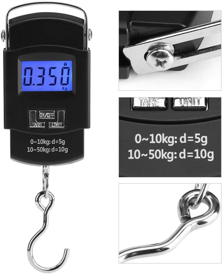 Garsent 50kg LCD Digital Hanging Luggage Scale, Electronic Mini Pocket Fishing Hook Scales, Black, ABS with Metal - Image 5