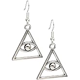 Eye of Providence Charm Earrings, Handmade Silver Tone Iluminati Pyramid Dangle Jewelry