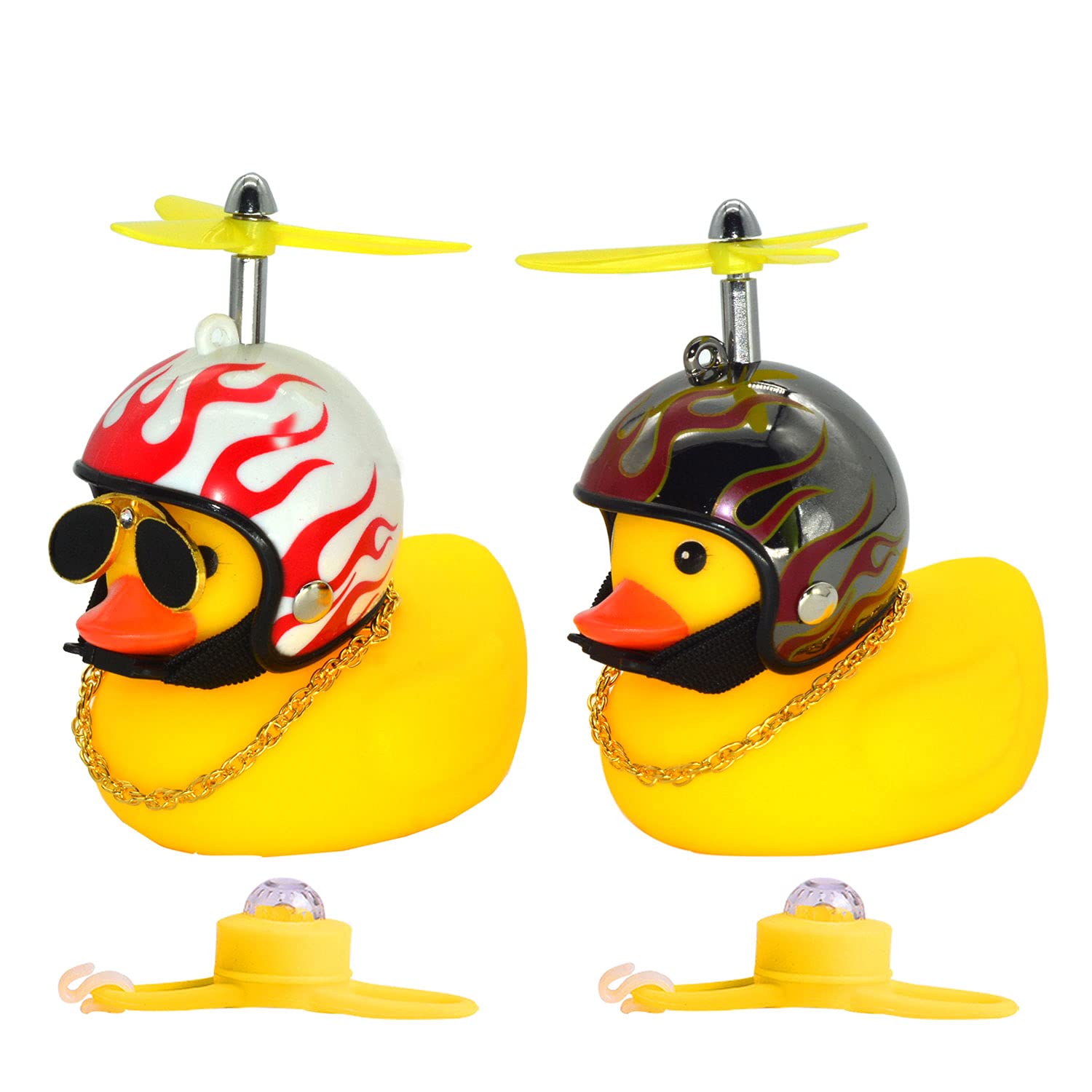 BECHOICEN Car Duck Decoration Dashboard Yellow Rubber Duck for Car Ducks Toy Car Ornaments Cute Cool Duck with Light (Flame-Black and White)