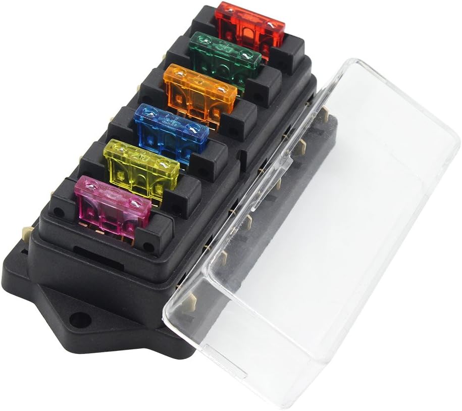 Ninth-City 6 Way Blade Fuse Block Waterproof Fuse Box Holder with Negative Bus ATC/ATO for 12V 24V Boat Marine Yacht Vehicle Auto RV Car Trailer Truck SUV Vehicle: Automotive