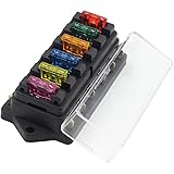 Ninth-City 6 Way Car Auto Standard Blade Fuse Box Holder Block with 3A/5A/10A/15A/20A/30A Fuses