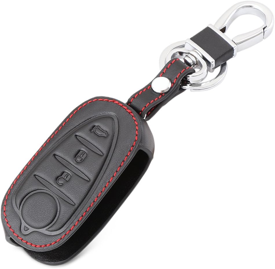 Thie2e 3 Button Leather Car Remote Key Fob Shell Cover Case for Alfa Romeo Mito Giulietta Brera 4C 159 GTA Skin Holder Protector