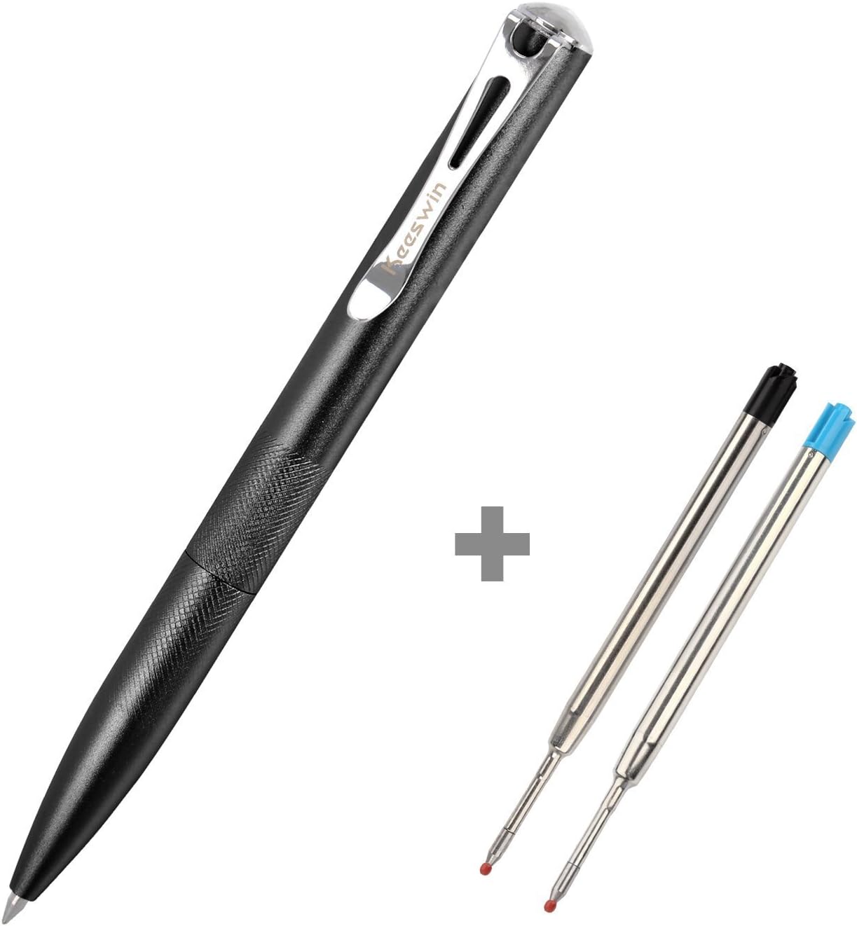 Keeswin Pen, Smooth, Fine Point, Metal Twist Roller Ball Pen Set ( 0.5mm Black&Blue Gel Ink Pen Refills)-Black Barrel
