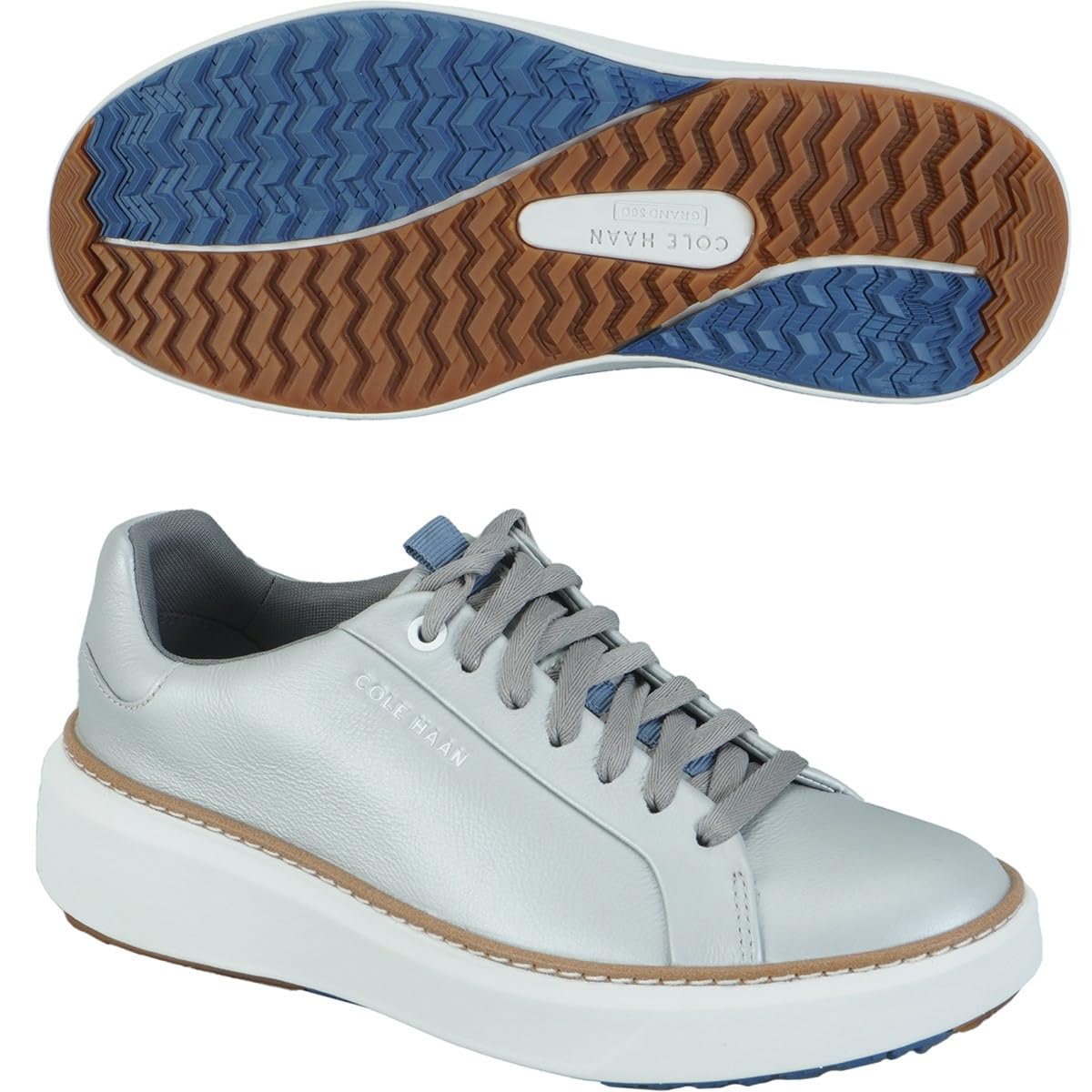 Cole Haan Women’s Grandpro Topspin Golf Sneakers, Metallic Silver/Frost Gray/Water Proof, 7.5-B US