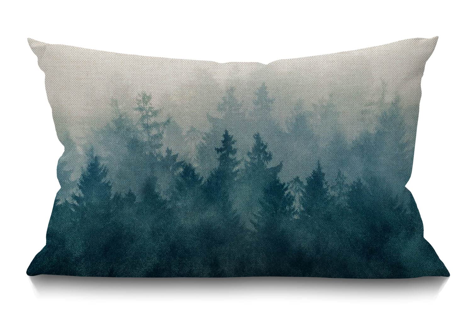 BGBDEIA Scenery Series Lumbar Cushion Cover 30X50cm 12x20 Inch Decorative Bedroom Living Room Pine Tree Leaves Silhouette Misty Fog Rectanglar Throw Pillow Cover for Bed Sofa Couch