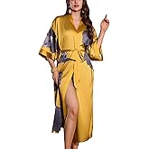 Daiwor Kout Silk Satin Robe for Women Long Kimono Floral Lightweight Bathrobe Soft Thin Ladies Luxury House Robes