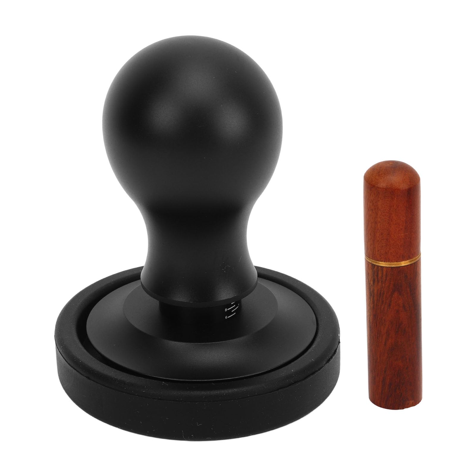 Calibrated Coffee Tamper, Portable Coffee Tamper Stirrer Set with Silicone Mat, Five Precise Needles Stainless Steel and Eucalyptus Engraved Scale Coffee Tamper for Home