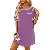 Ekouaer Cotton Nightgowns for Women Soft Sleepwear Comfy Short Sleeve Sleep Shirts Crew Neck Night Shirts with Pocket S-3XL