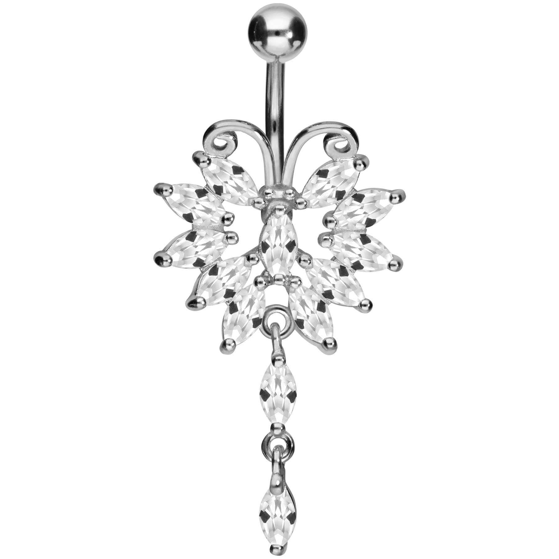 PIERCINGLINE 316L Surgical steel belly button ring dangle with brass design BIG BUTTERFLY Navel Ring Belly Piercing