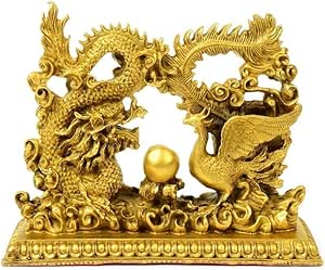 JLDN Feng Shui Estatuas de dragón de latón Phoenix, esculturas