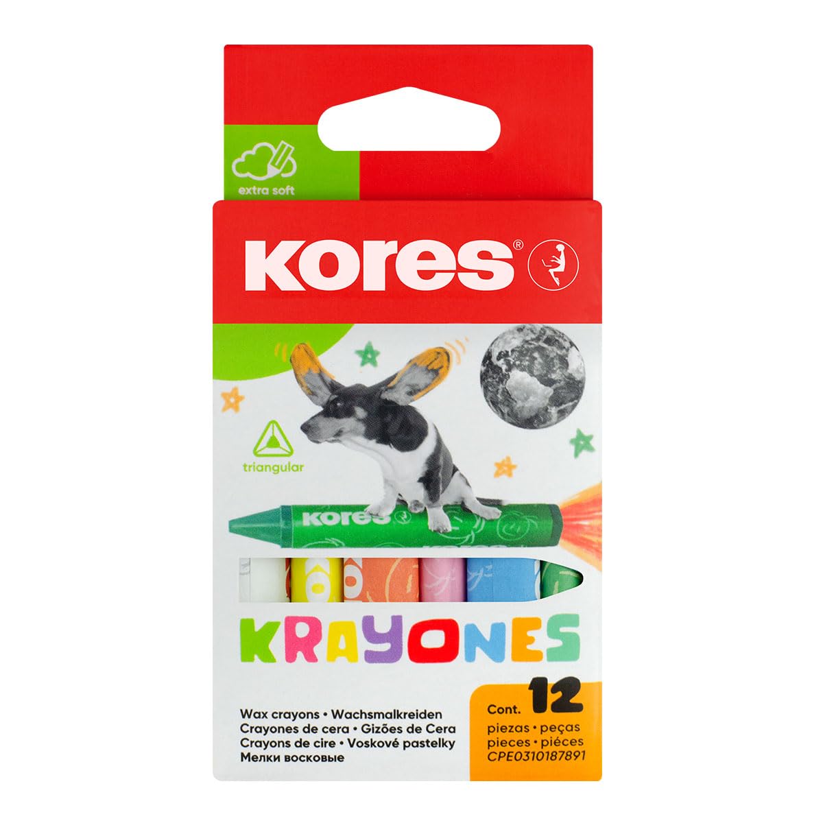 Kores Triangular Wax Krayones for Kids, mess-free colouring, ergonomic grip, toddler safe – 12 assorted colours