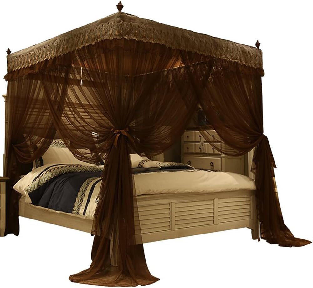 Nattey 4 Corners Post Canopy Bed Curtain for Girls & Adults- 4 Openings Bed Canopies -Bedroom Decoration Accessories(Queen,Black): Home & Kitchen