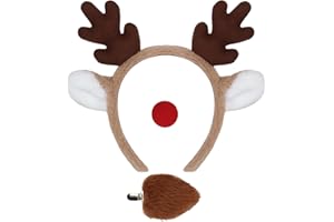 MOTOTO 3 PCS Christmas Reindeer Antlers Headband with Red Nose Cute Deer Ears Head Band Reindeer Headband for Adult Christmas Costume Accessories for Women Holiday Party Cosplay