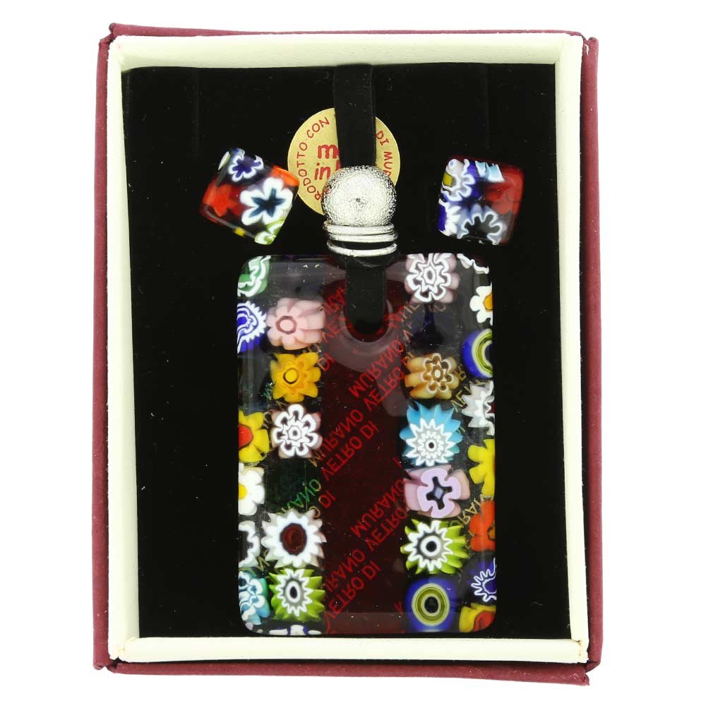 Glass Of Venice Murano Glass Millefiori Necklace and Earrings Set - Red Stripe
