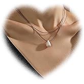 W WEILIRIAN Layered Teardrop Stone Necklace Teardrop Pendant Necklace Choker Brown Rope Chain Necklace Waterproof Rope Necklace Jewelry for Women and Girls Gifts