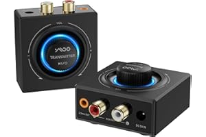 YMOO 2.4GHz Wireless Audio Transmitter and Receiver for TV, 25ms Low Latency, 200Ft Long Range, Wireless Audio Adapter Kit with AUX RCA in/Out for Stereo/Soundbar/Speaker/Amplifier/PC