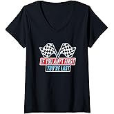 Womens If You Ain't First You're Last - Checkered Flags V-Neck T-Shirt