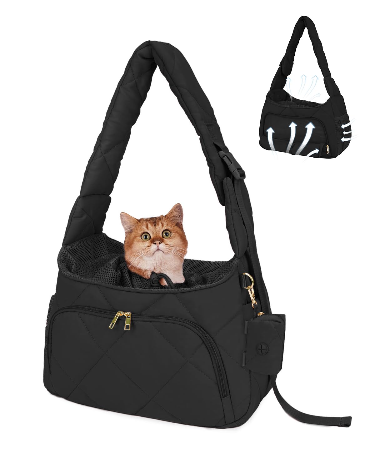 Photo 1 of OFY Dog Carrier Sling Puppy Breathable with Adjustable Hand-Free Fluffy Pet Slings for Small Dogs Cats with Travel Safety Harness Lotus, Black Patent Pending