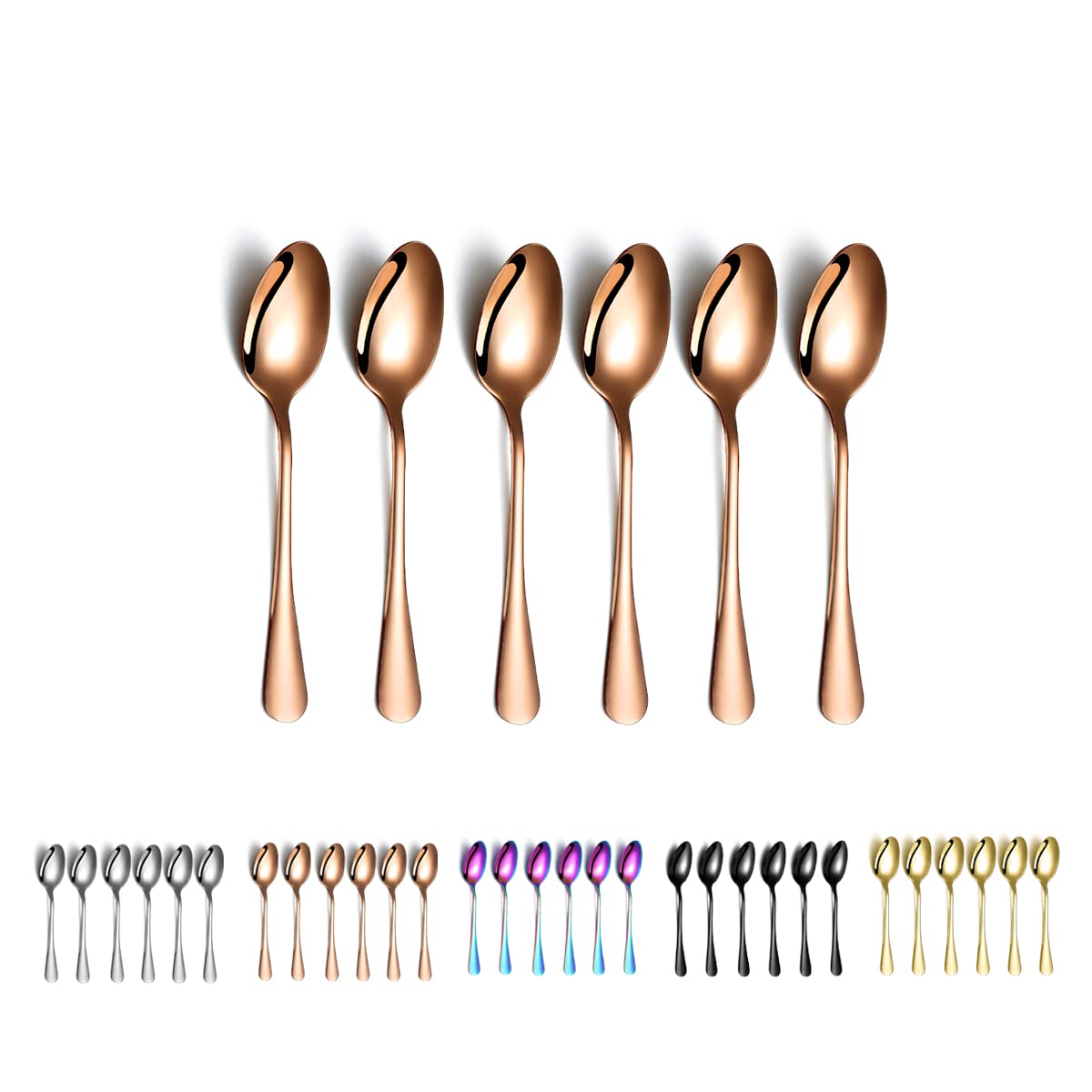 Kyraton Rose Gold Coffee & Tea Spoons, 6pc Stainless Steel Set, 13cm