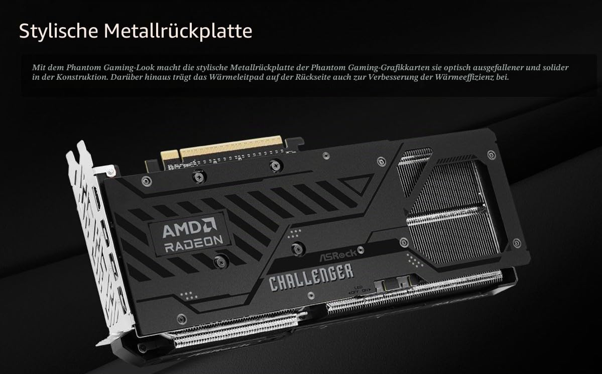 ASRock Radeon RX 9070 XT Challenger 16 GB OC-Grafikkarte, AMD RDNA 4 Architektur, 2970 MHz Boost Clock, 16 GB GDDR6, PCIe 5.0, DisplayPort 2.1a, HDMI 2.1b, Triple Cooling 4