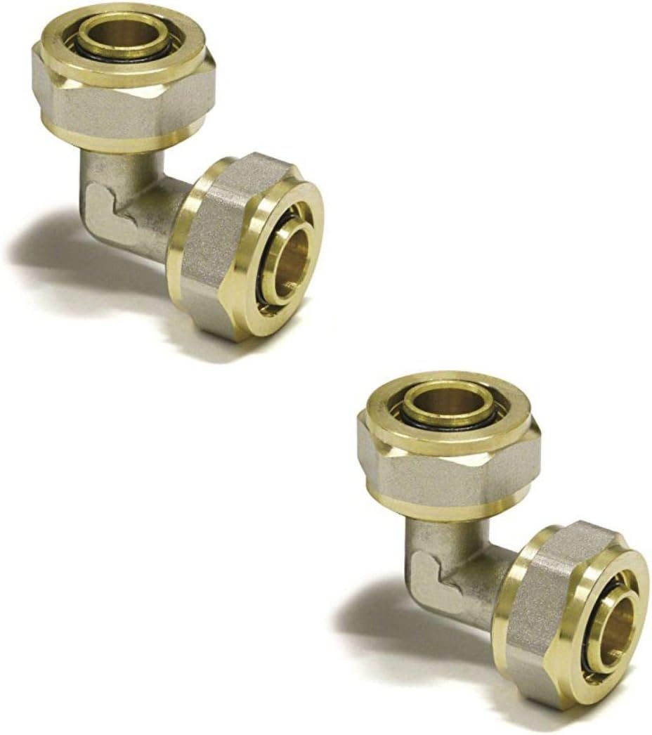 Elbow 16mm - 16mm Connector COMPRESSIO for PERT-AL-PERT or PEX-AL-PEX (2), Gold, 16mm x 16mm