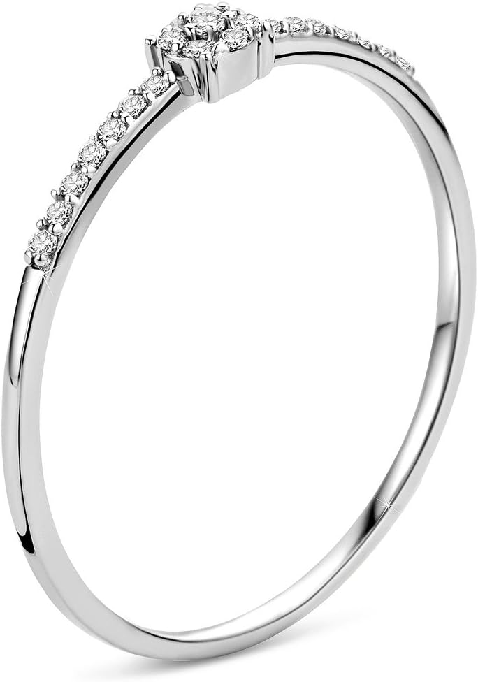 Women Engagement Ring 9 ct/375 White Gold With Brilliant Cut Diamonds 0.06 ct