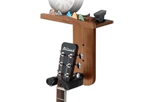 Onmiwod Guitar Wall Mount, Auto Lock Guitar Hanger, Wood Guitar Wall Hangers Shelf with Pick Holder, Guitar Holder Wall Mount for Acoustic, Electric Guitar, Ukulele, Bass, Mandolin Gift