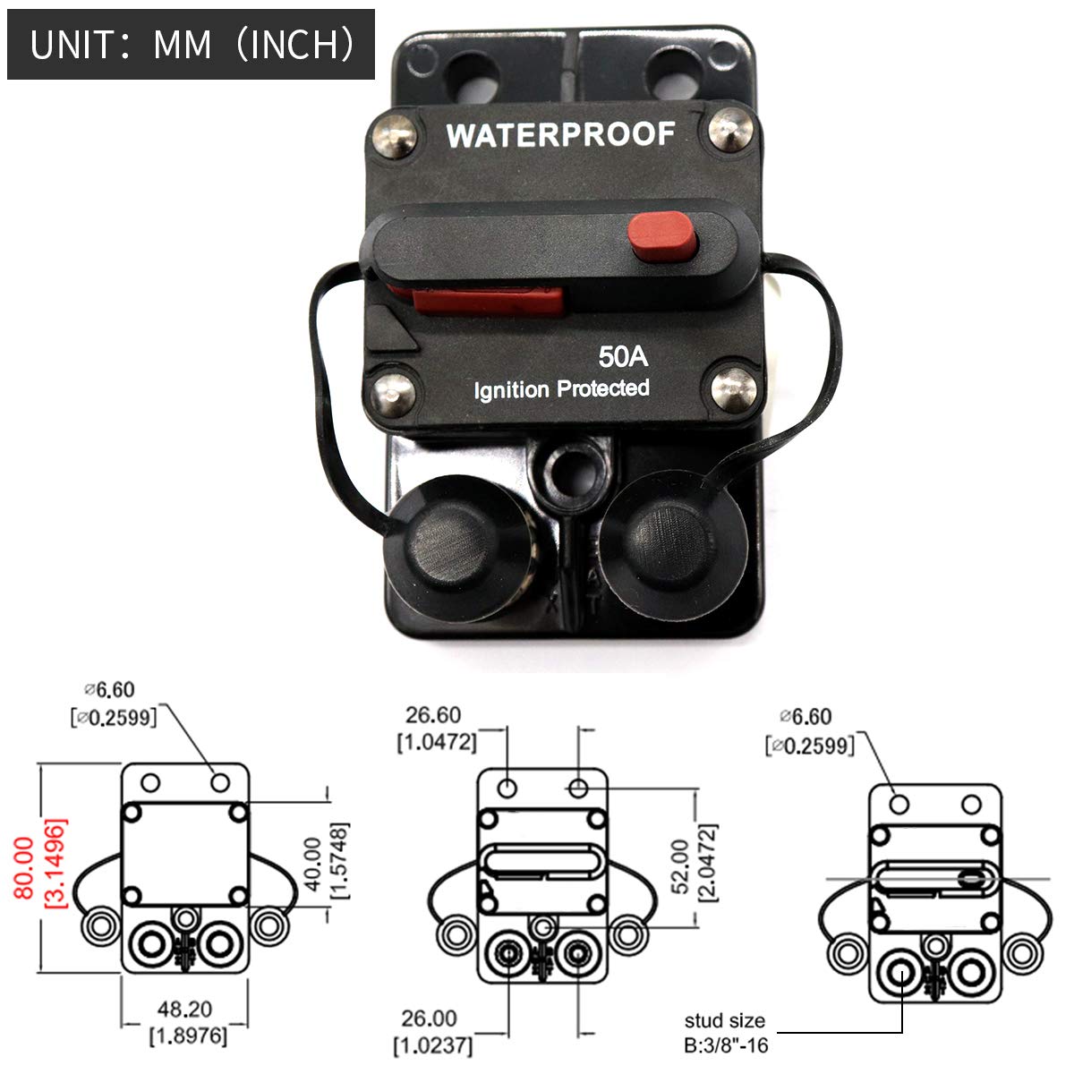 12V48VDC 250A Waterproof Marine Trolling Motors Boat ATV Manual Power Fuse Rest No Manual