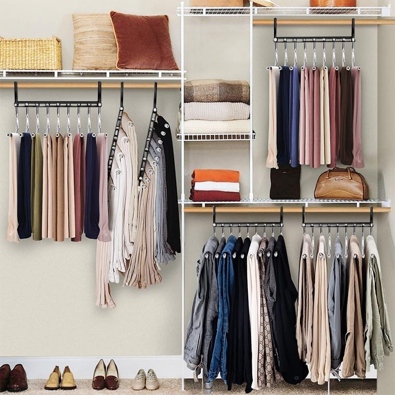 WEKIWGOT 9 in 1 Trouser Hangers, 2 Pieces Multifunctional Space Saving Rack Hanger for Organizing Closets, Trousers for Women and Men, Jeans, Bras, Scarves and Ties (Black)