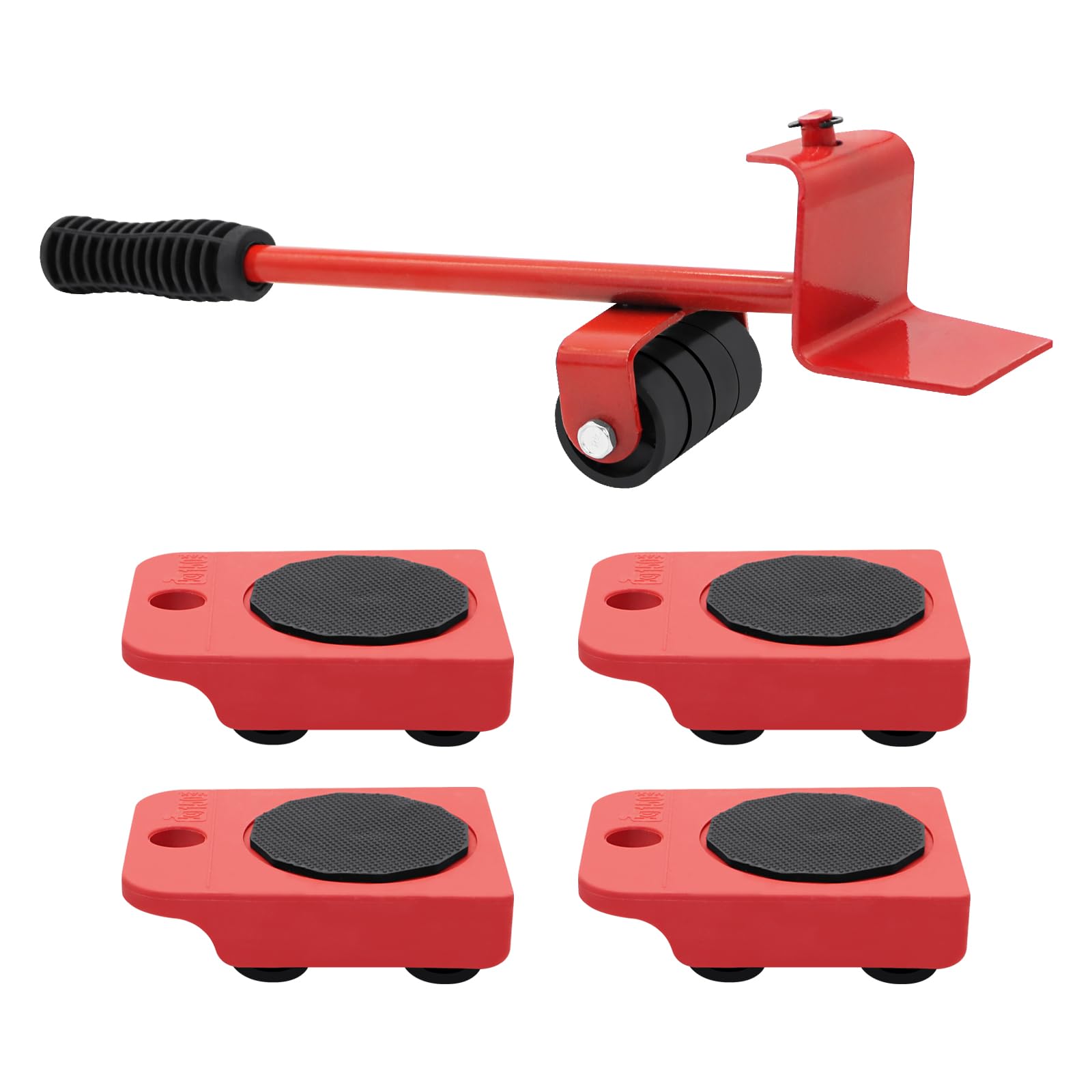 Hioph Heavy Duty Furniture Lifter with 4 Pack Moving Sliders, 360°Rotation Furniture Movers Wheels Set for Moving Heavy Appliance Refrigerator Sofa, 150KG Capacity, Red