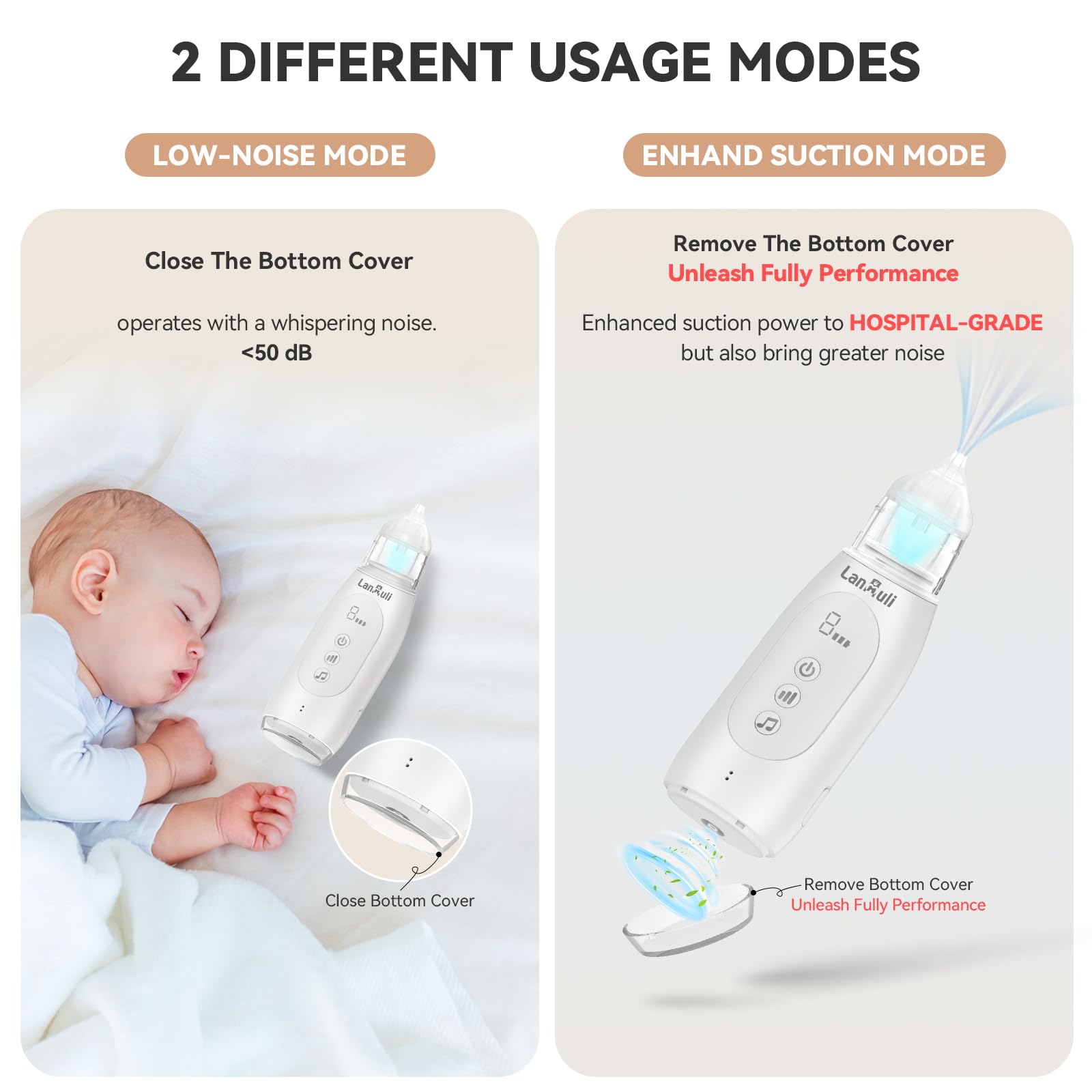 LANMULI Hospital-Grade Nasal Aspirator for Baby, Automatic Toddler Nose Sucker, Infant Snot Cleaner with Adjustable Suction Level, Music and Light Soothing Function (White)