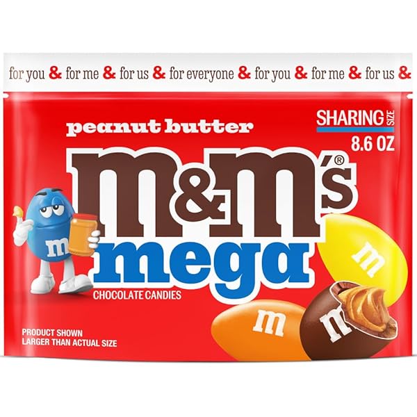 M&M’S MEGA PEANUT BUTTER CHOCOLATE CANDY, SHARING SIZE, 8.6 OZ RESEALABLE BAG