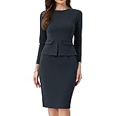 Allegra K Women's Bodycon Pencil Dress Round Neck 3/4 Sleeve Peplum Wear to Work Office Sheath Dress