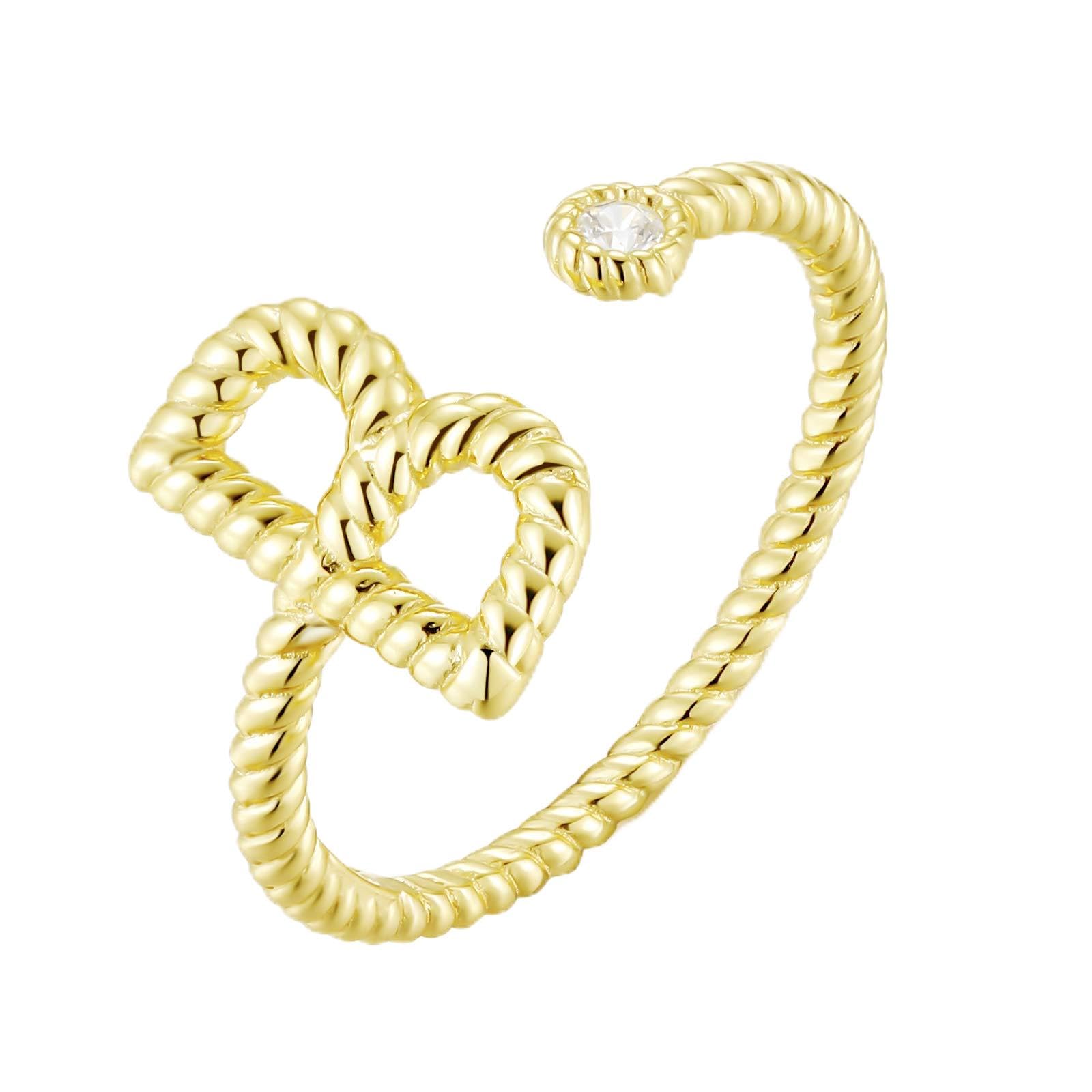 Qings 925 Sterling Silver Letter Ring, 18K Gold Plated Adjustable Ring with Cubic Zirconis Statement A-Z, Initial Alphabet Open Ring Jewellery Gift for Women Girls Ladies Birthday Wedding Engagement