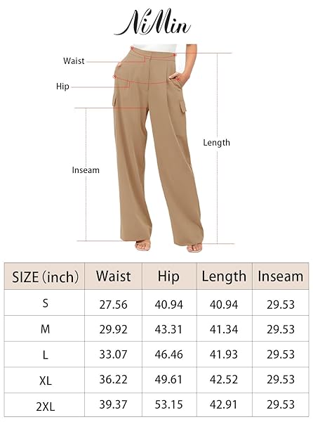 NIMIN WIDE LEG CARGO PANTS FOR WOMEN CASUAL LOOSE HIGH WAISTED BUSINESS CASUAL PANTS 2023 Y2K SPRING SUMMER PANTS GREY SMALL