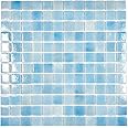 Tenedos Blue Recycled Glass Mosaic Tile Square 7/8 Inch Pattern for Kitchen Backsplash, Swimming Pool Tile, Bathroom Wall, Accent Wall (Not Peel and Stick Tile) (Box of 10 Sheets, Sky Blue)