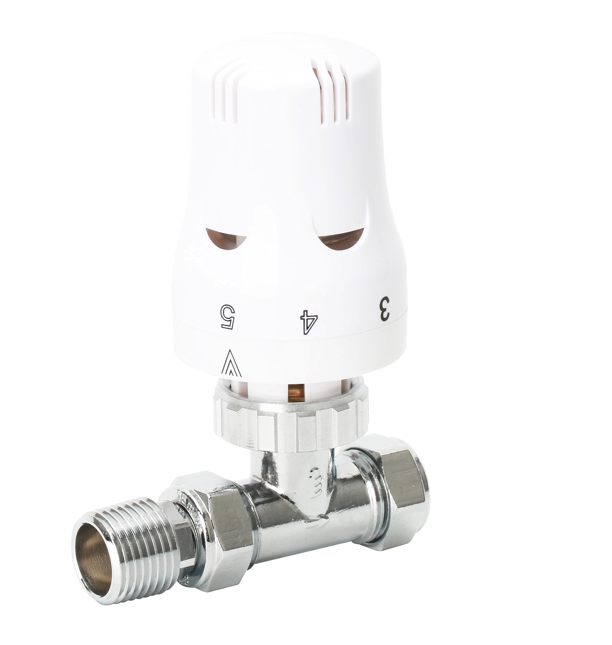 ARSIONE Thermostatic TVR Radiator Valve – 15mm, Modern Valve for Radiator Flow Pipe, Universal Wheel Head Cap, Sensor, Energy Efficient, Simple Installation | Central Heating, White Straight