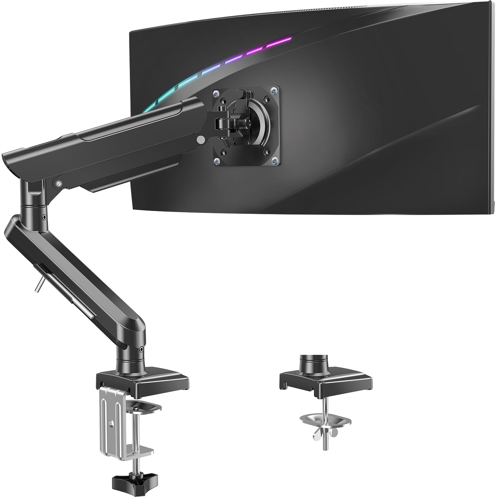 Photo 1 of Single Monitor Desk Mount, 13-32 inch Adjustable Gas Spring Monitor Arm, Computer Monitor Stand Holder with Clamp and Grommet Base, Fits 4.4 to 22lbs Screens, VESA Mount Bracket, Black, Freelift Pro