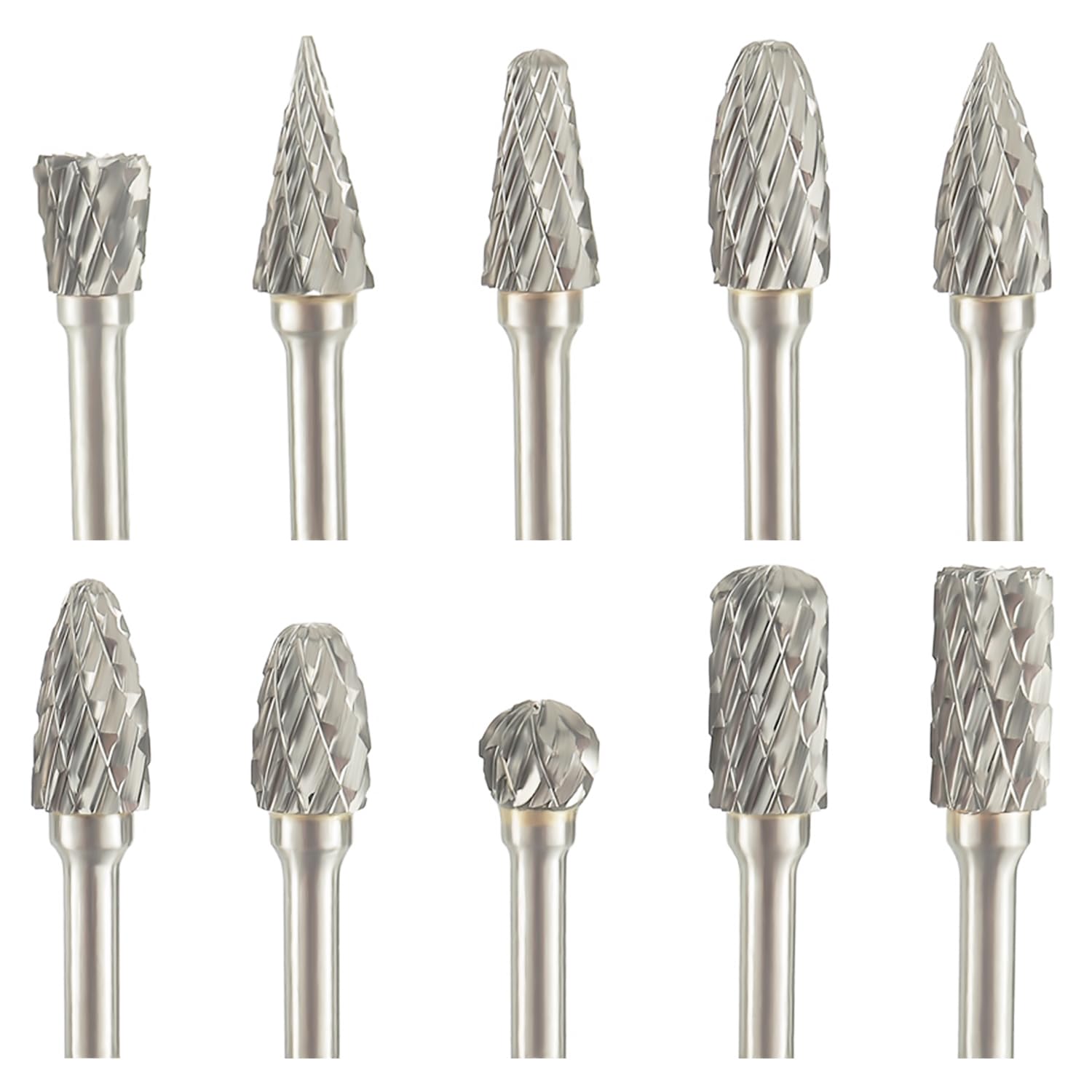 EPLZON Carbide Rotary Burr Set fit for Dremel 1/8" Shank For Metal Wood Stone Plastic Carving Cutting Cleaning Grinding Engraving (Pack of 10pcs)