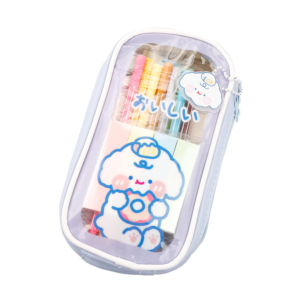 GLADFRESIT Kawaii Pencil Case,Cute Aesthetic Pencil Case for Girls,Large Capacity Pen Pencil Pouch (Blue)