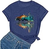 Hiking Shirt for Women Funny Nature Sunrise Graphic Mountain T Shirt Summer Casual Workout Short Sleeve Adventure Tees