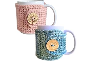 NANDY'S NOOK Spring Summer Mug Cozies, Tree of Life Mug Cozy Sleeve Set of 2, Cup Covers (Rose Pink and Mint Ombre)
