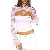 Women Lace Long Sleeve Going Out Tops Y2k Cutout Sexy Party Club Shirt