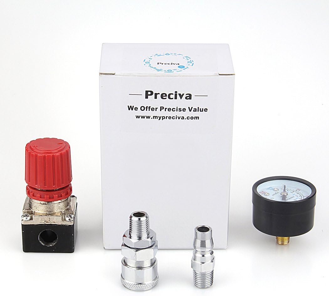 Preciva Air Compressor Pressure Regulator with Dial Gauge, 0-175 PSI Air Gauge for Air Compressor and Air Tools (Four Way Valve) - - 