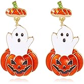 Ghost Earrings for Women Sparkly Rhinestone Crystal Halloween Pumpkin Spider Skull Bat Earrings Halloween Cosplay Jewelry Gift