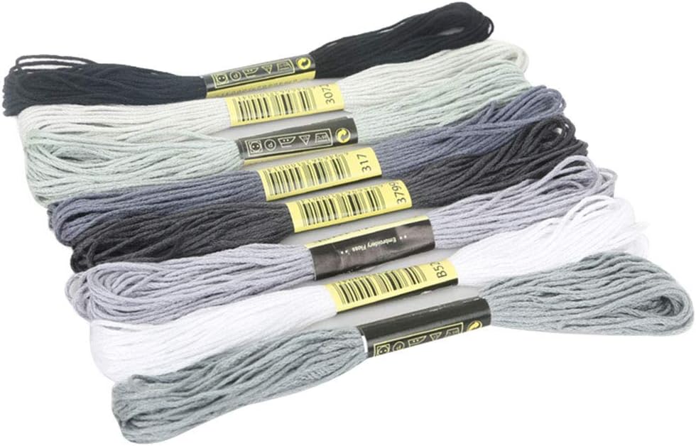 yingyue Cross Stitch Thread, 8 Pcs Cotton Embroidery Thread Floss, DIY Handcraft Sewing Strand Grey