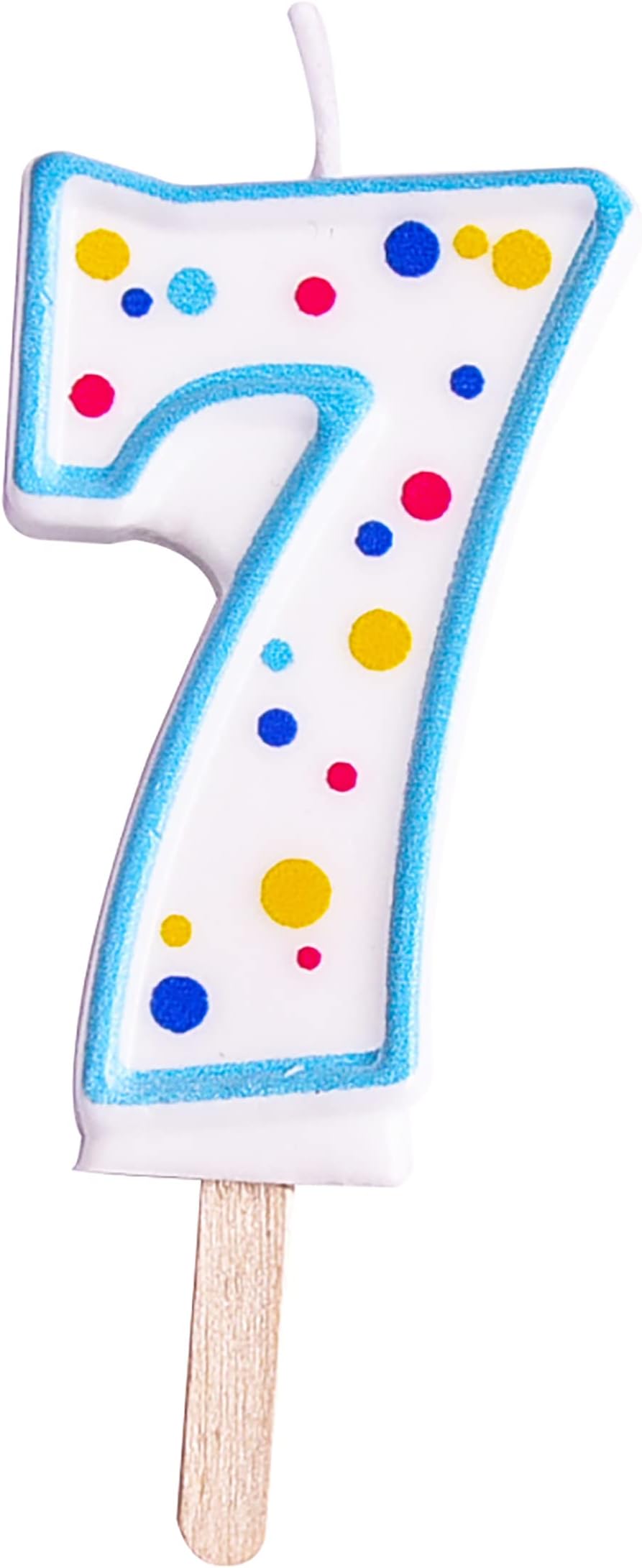 PME Blue Number 7 Candle 63 mm on Stick Multi-Coloured Polka Pots