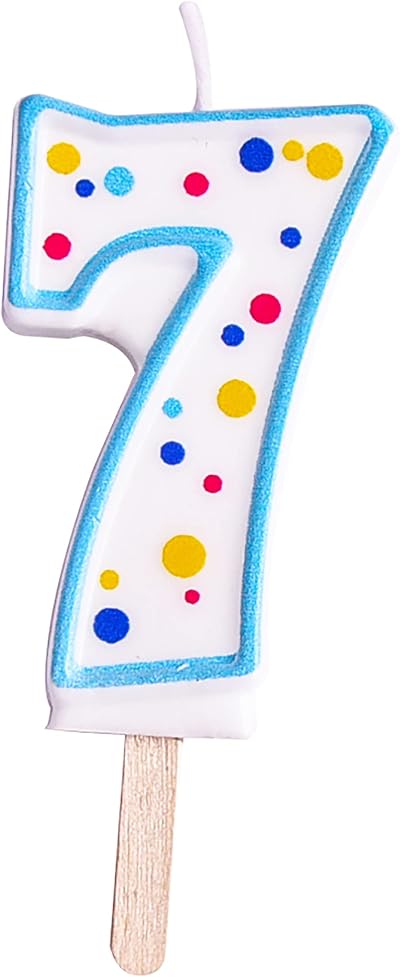 PME Blue Number 7 Candle 63 mm on Stick Multi-Coloured Polka Pots
