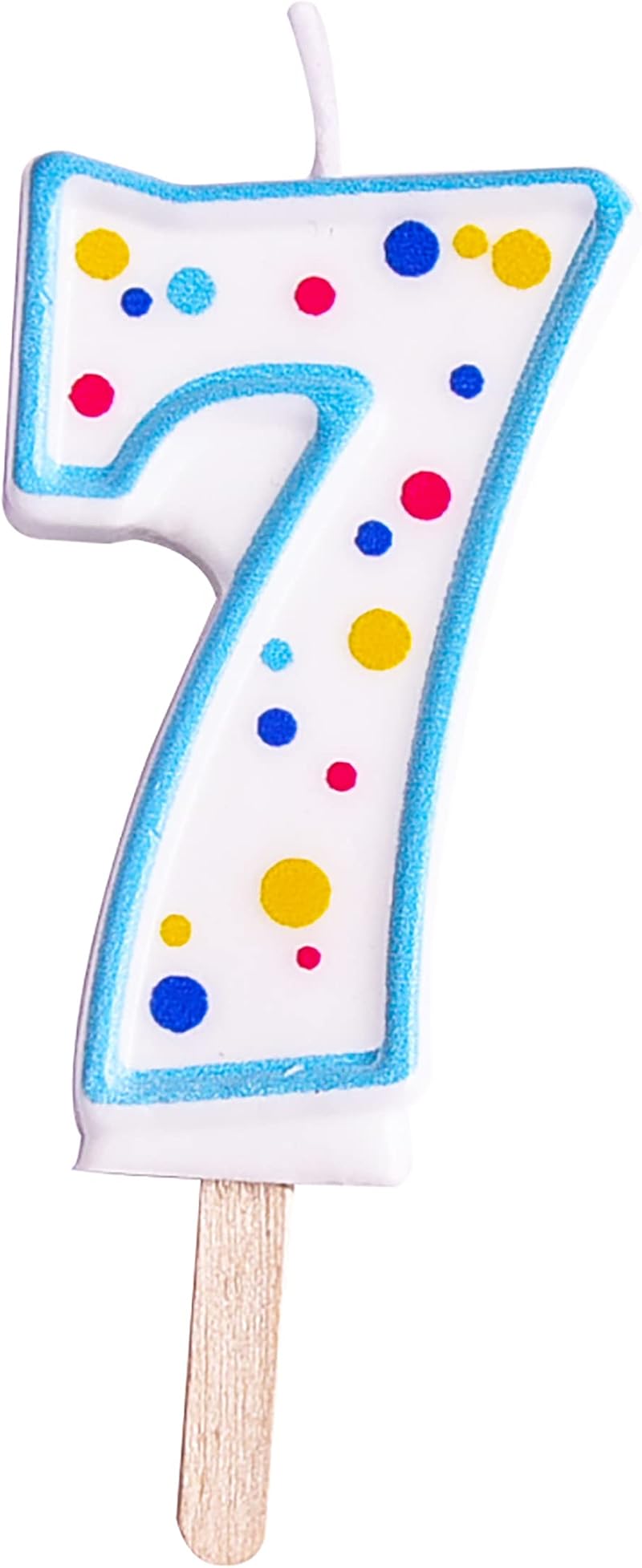 PME Blue Number 7 Candle 63 mm on Stick Multi-Coloured Polka Pots