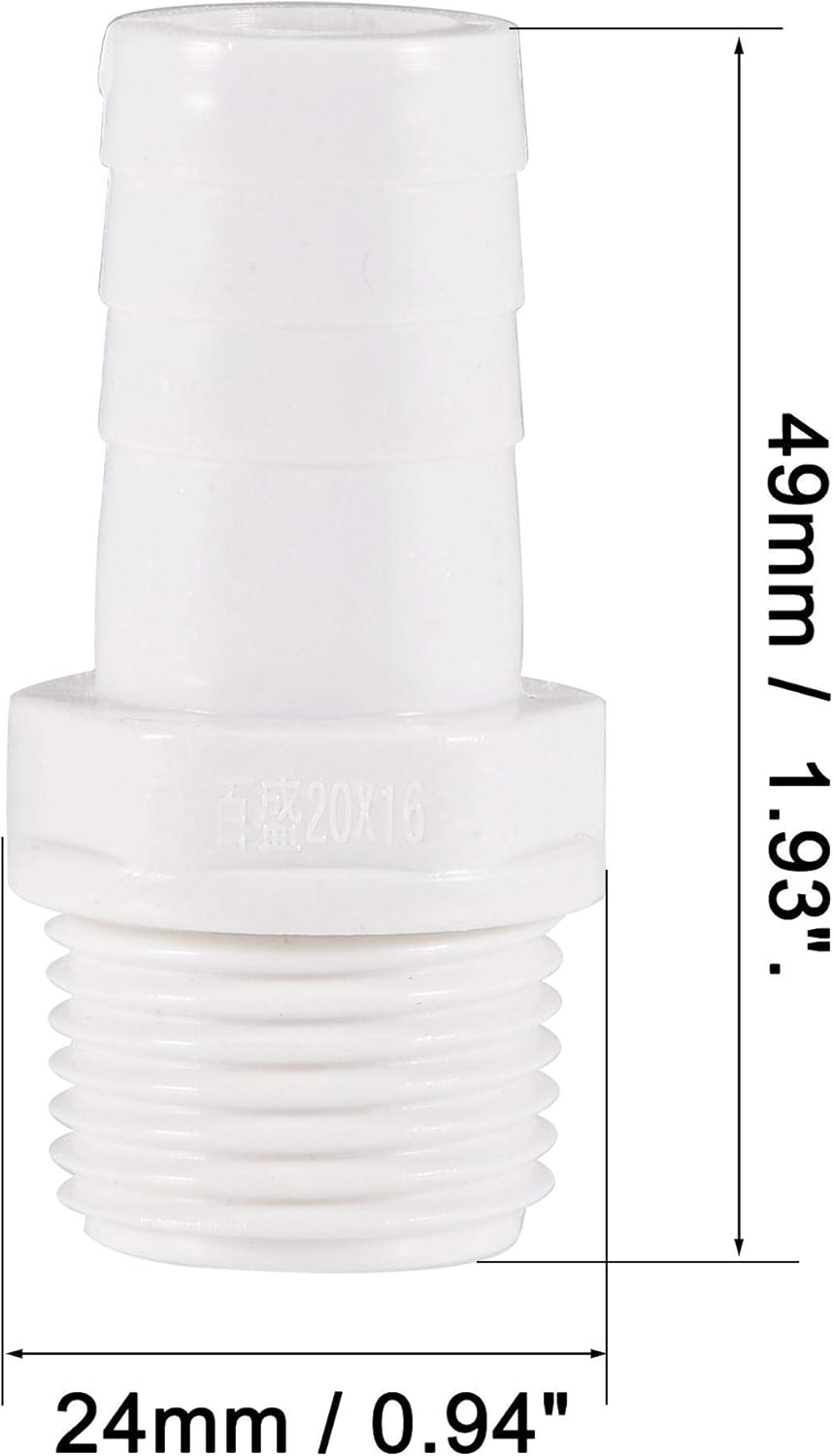 sourcing map PVC Tube Fitting Adapter 16mm Barbed x G1/2 Male White for Aquariums, Water Tanks, Tubs, Pools 2Pcs - Image 3